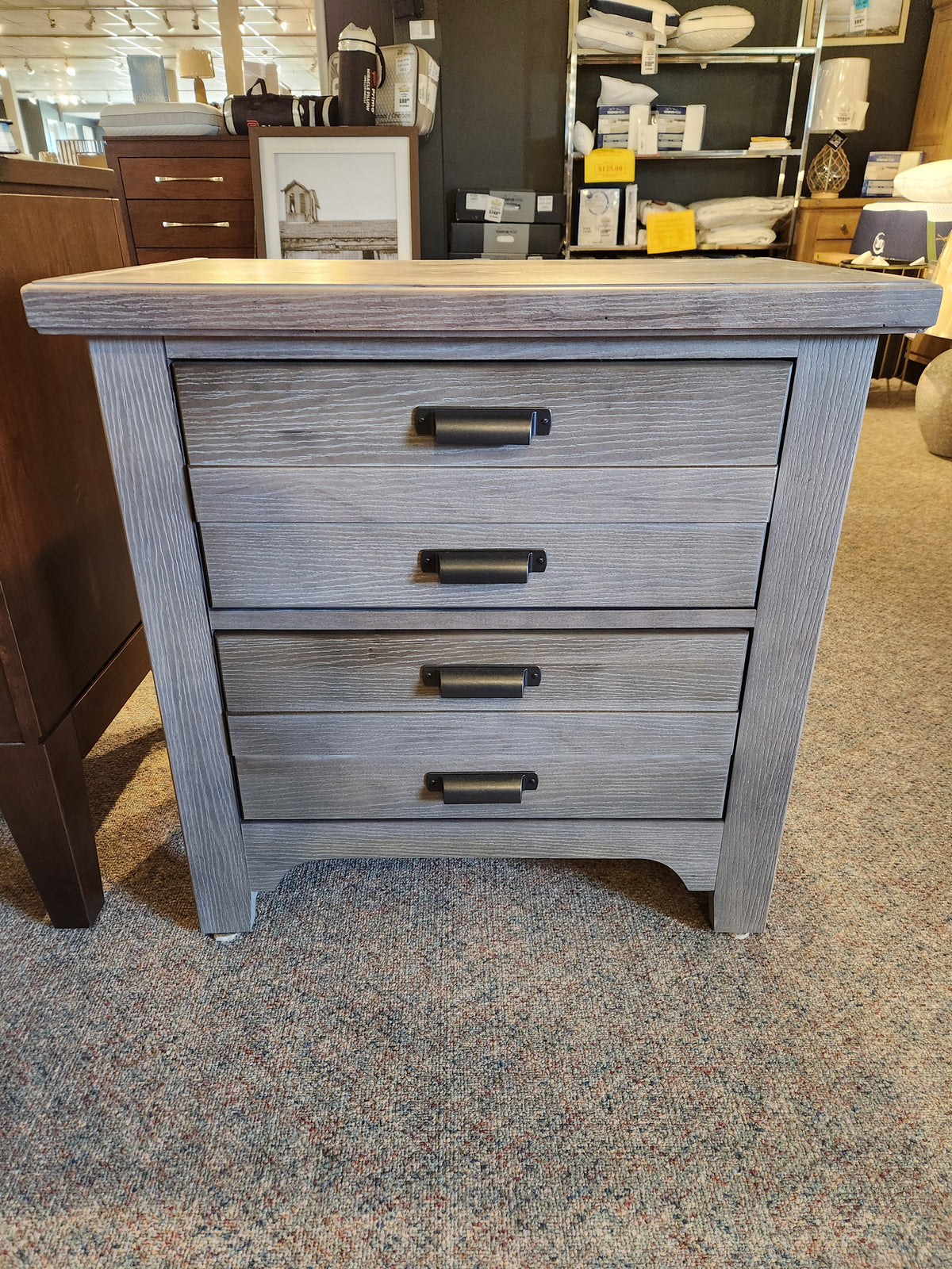 The 740 Bungalow 2-Drawer Nightstand by Vaughan Bassett adds charm with wood design and custom black pulls.