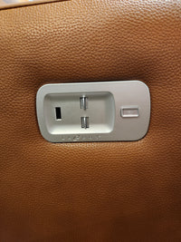 Close-up of the side panel on the La-Z-Boy 781 Emmons Reclining With Headrest Sofa, featuring a tailored design with USB ports, a power outlet, and an electric recline button.