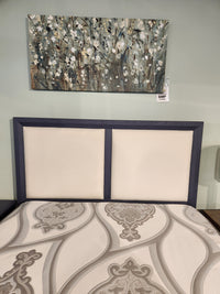 126 Artisan & Post Custom Express Upholstered Queen Bed by Vaughan Bassett with floral art above. Price tag visible.