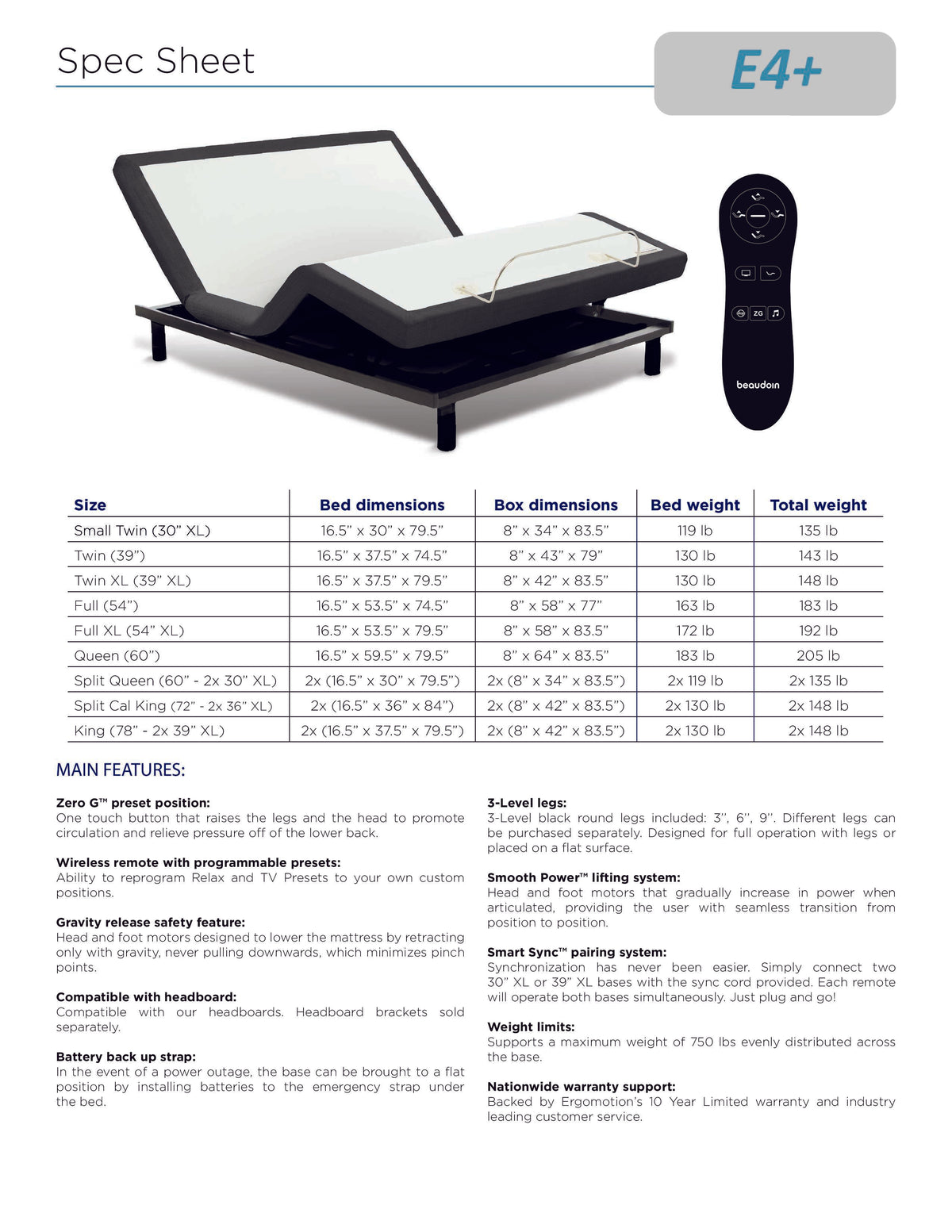 E4 Adjustable Base