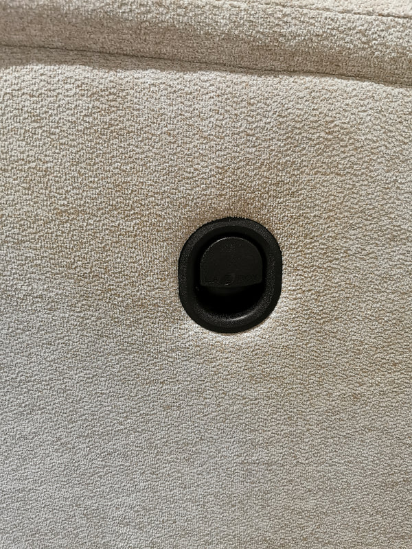 Close-up of reclining comfort handle on light beige fabric, ideal for the La-z-boy 727 Brooks Reclining Sofa.