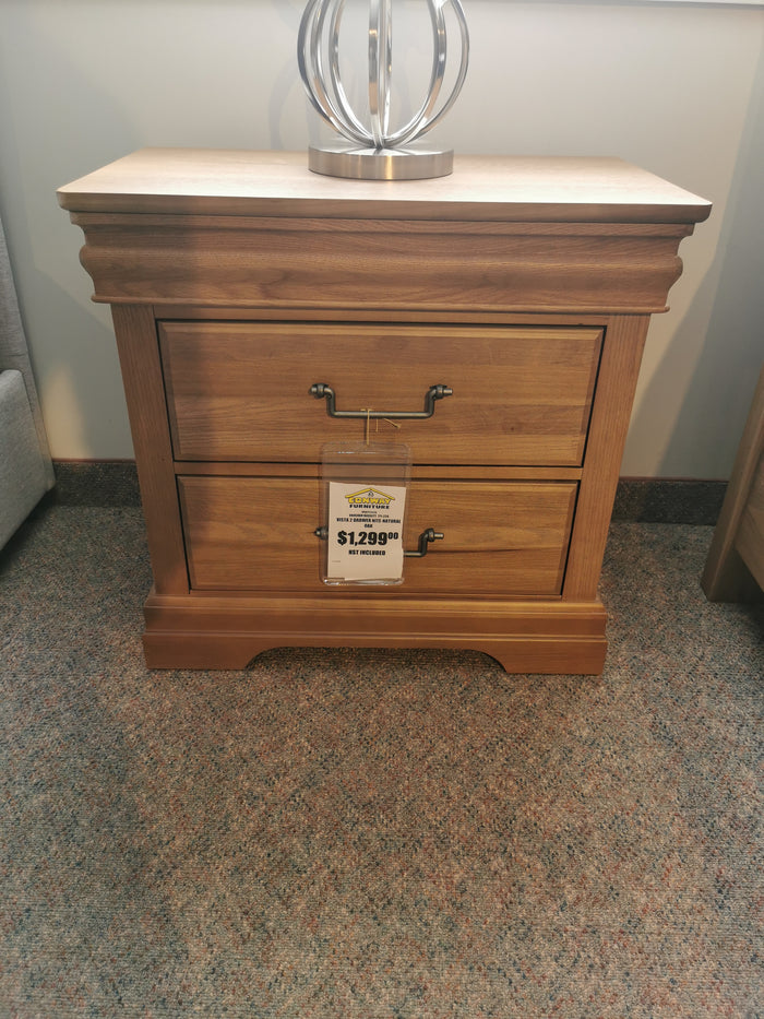 Vaughan Bassett's 771 Vista Night Stand, with two drawers and lamp, crafted from American Poplar Solids for $1,289.