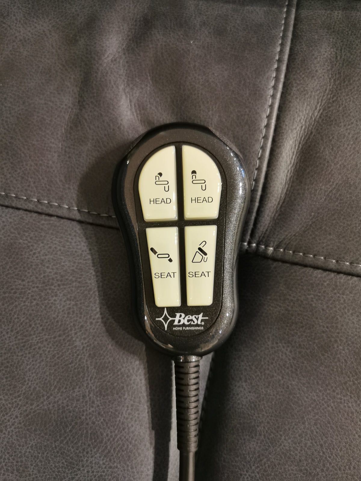 Remote for Kristisha 9NZ31LV Power Lift Chair by Best: 4 buttons for head/seat adjustments, designed for leather recliners.