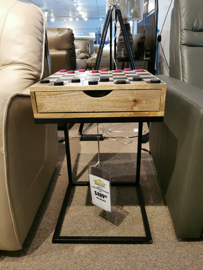 Jofran's Fairchild Checkerboard C-Table: a small wooden side table priced at $499.99, crafted by expert artisans.