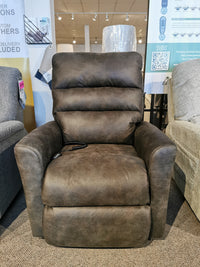 La-z-boy 786 Liam Lift Chair: Brown recliner on the carpeted showroom, offering unmatched comfort and versatility with its controls.