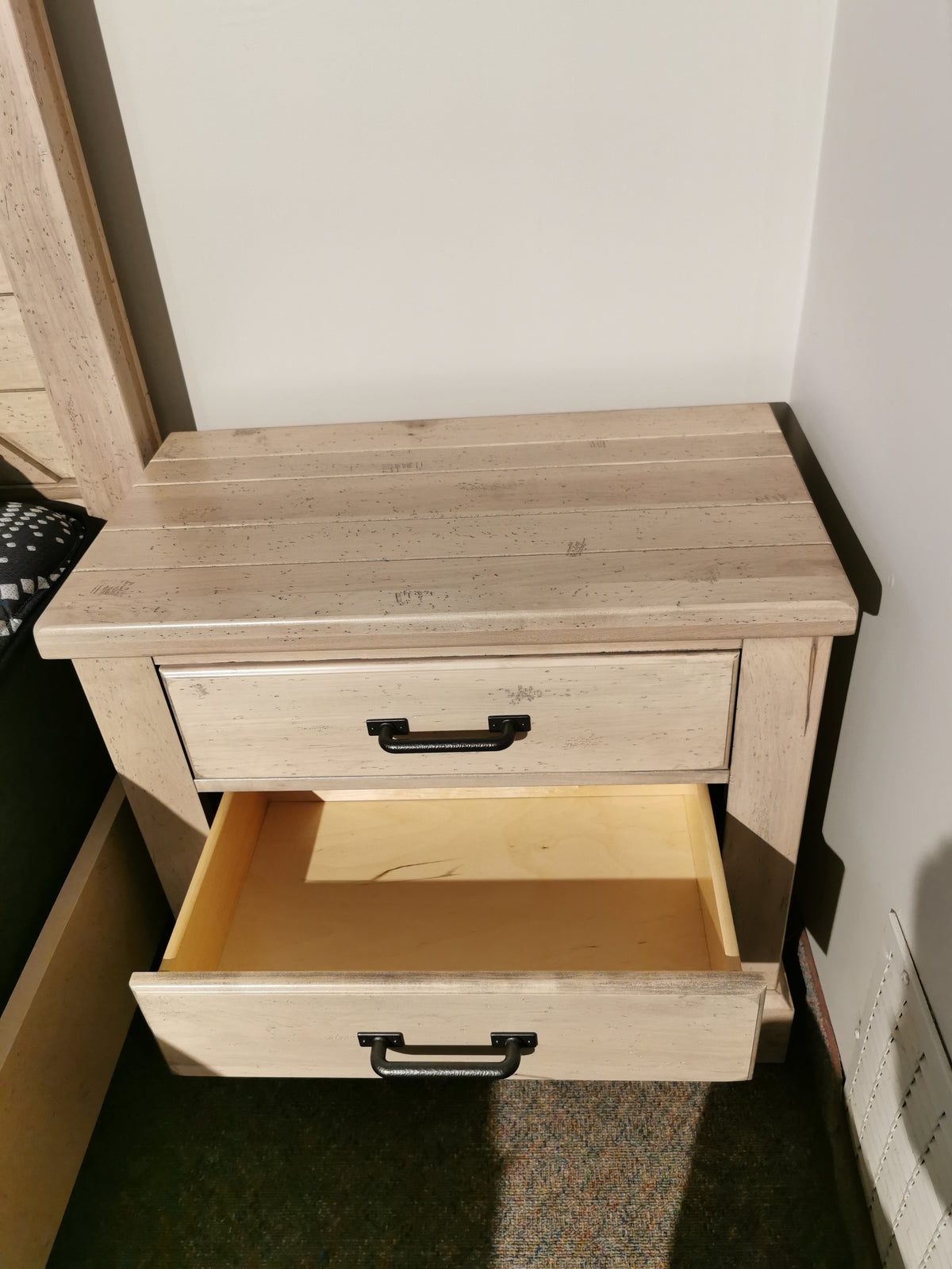 The 176 Cool Rustic Nightstand by Vaughan Bassett exudes charm with its solid American White Oak and two drawers.