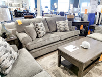 Canadian-made Trendline 4610 Sofa with solid hardwood and patterned cushions, available in a furniture store.