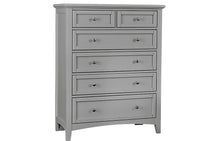 The Vaughan Bassett BB26115 chest features a gray finish with cherry veneers and round metal knobs.