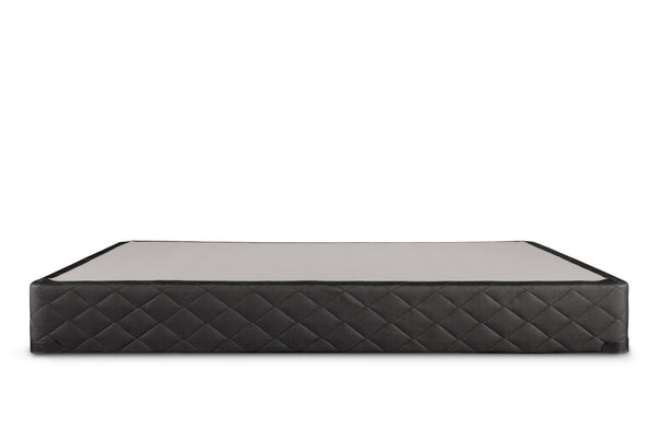 A Sealy Classic Box-Spring in a black quilted design, crafted to complement a Sealy Posturepedic mattress, rests elegantly against a white background.