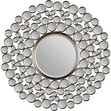 The Mt849 Andromeda by Renwil features a decorative circular mirror encircled by multiple smaller mirrors in an intricate pattern, making it an ideal conversation piece.