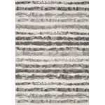 Kalora's Focus 9811/9343 is a modern area rug with gray and white wavy stripes, available in various sizes.