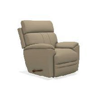 The 754 Talladega Rocker Recliner by La-Z-Boy is a tan upholstered chair with a convenient side lever and sleek Harmony Leather accents.