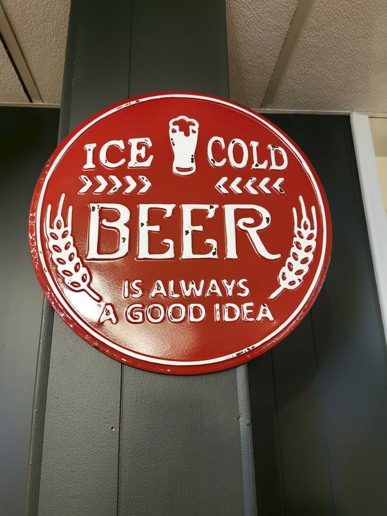 ice cold beer good friends metal sign — MUSEUM OUTLETS